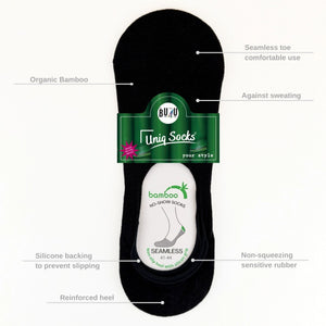 Image of seamless bamboo no-show sock showing sock features
