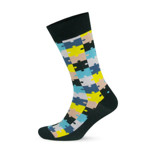 Image of man's pastel coloured puzzle pieces themed sock