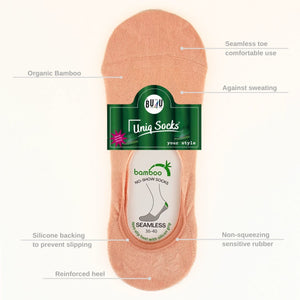 Image of seamless bamboo no-show sock showing sock features