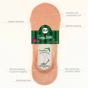 Image of seamless bamboo no-show sock showing sock features