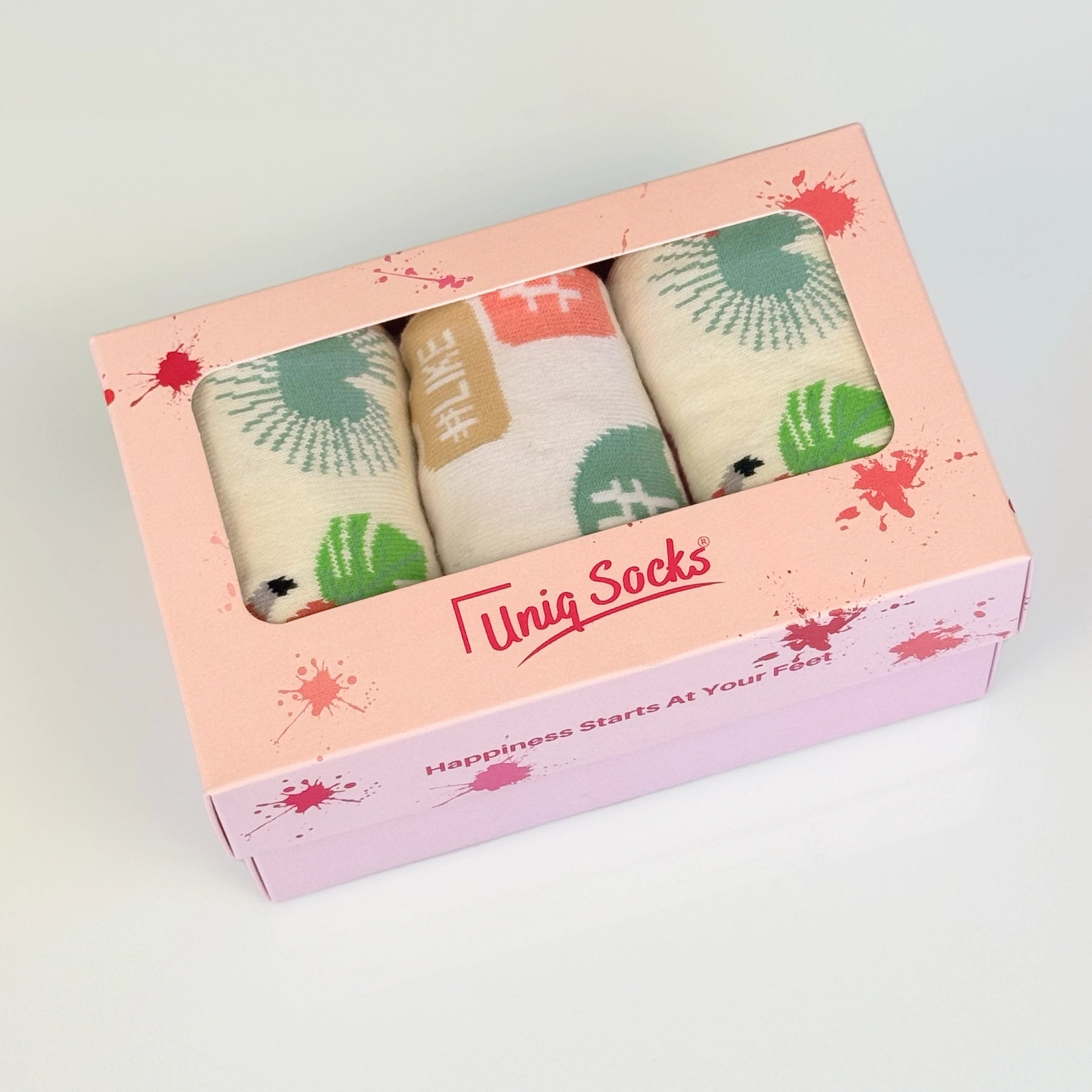 Pink window gift box for 3 pairs of socks