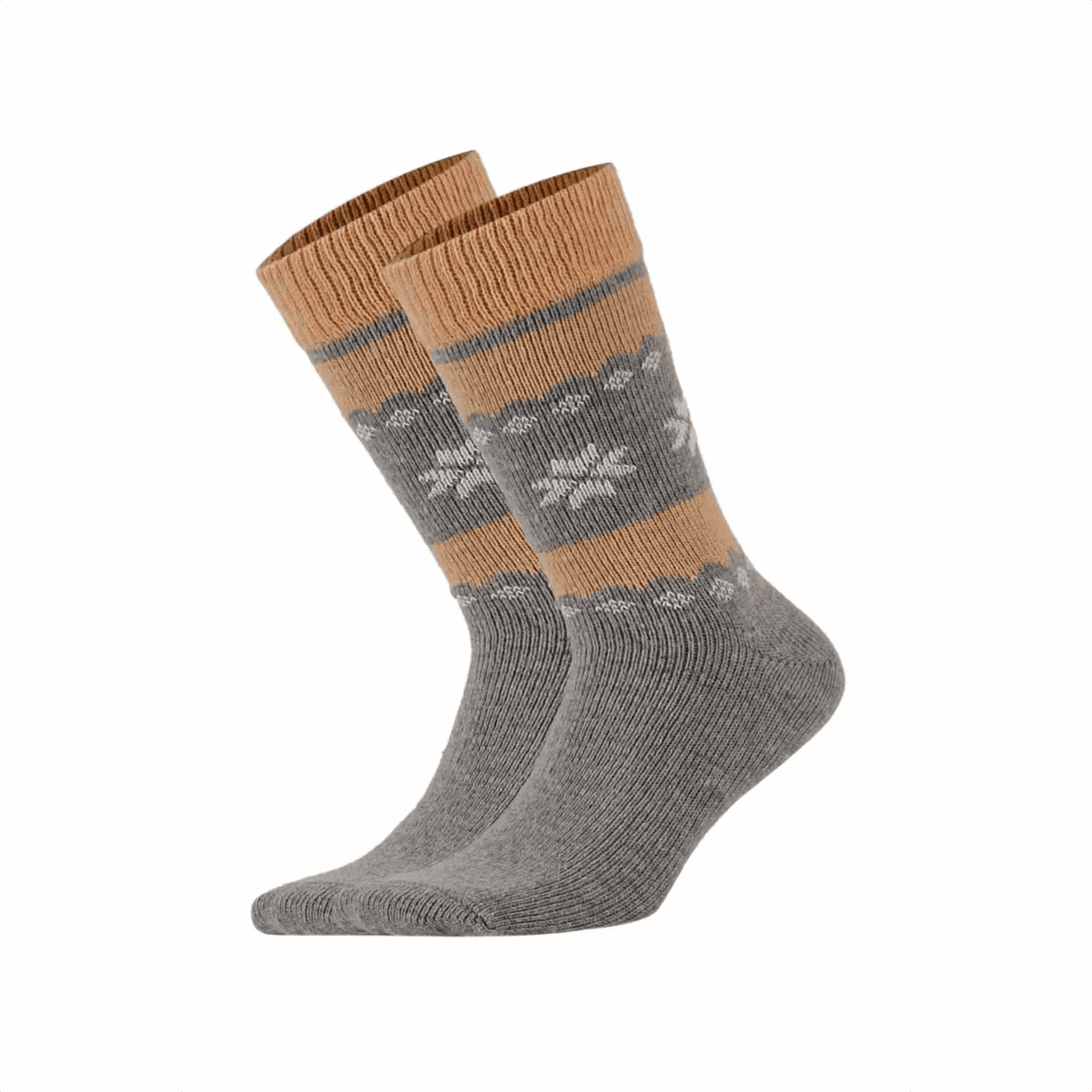 Luxurious alpaca wool winter hosiery featuring a detailed geometric knit pattern in earth tones for a refined, cold-weather sartorial look.