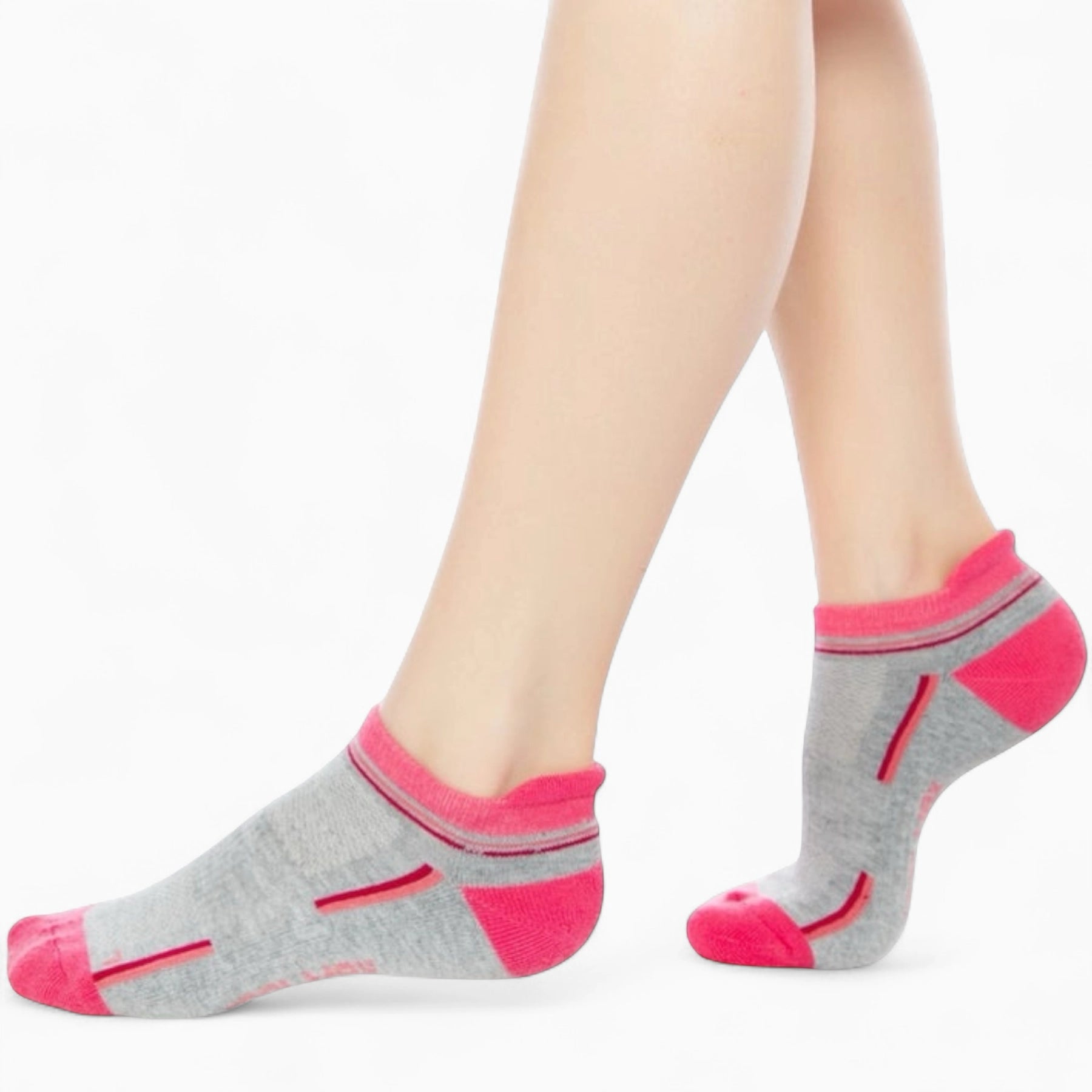Person wearing CoolMax® grey and pink sneaker socks