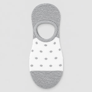 image of sheer grey no-show socks with grey dots