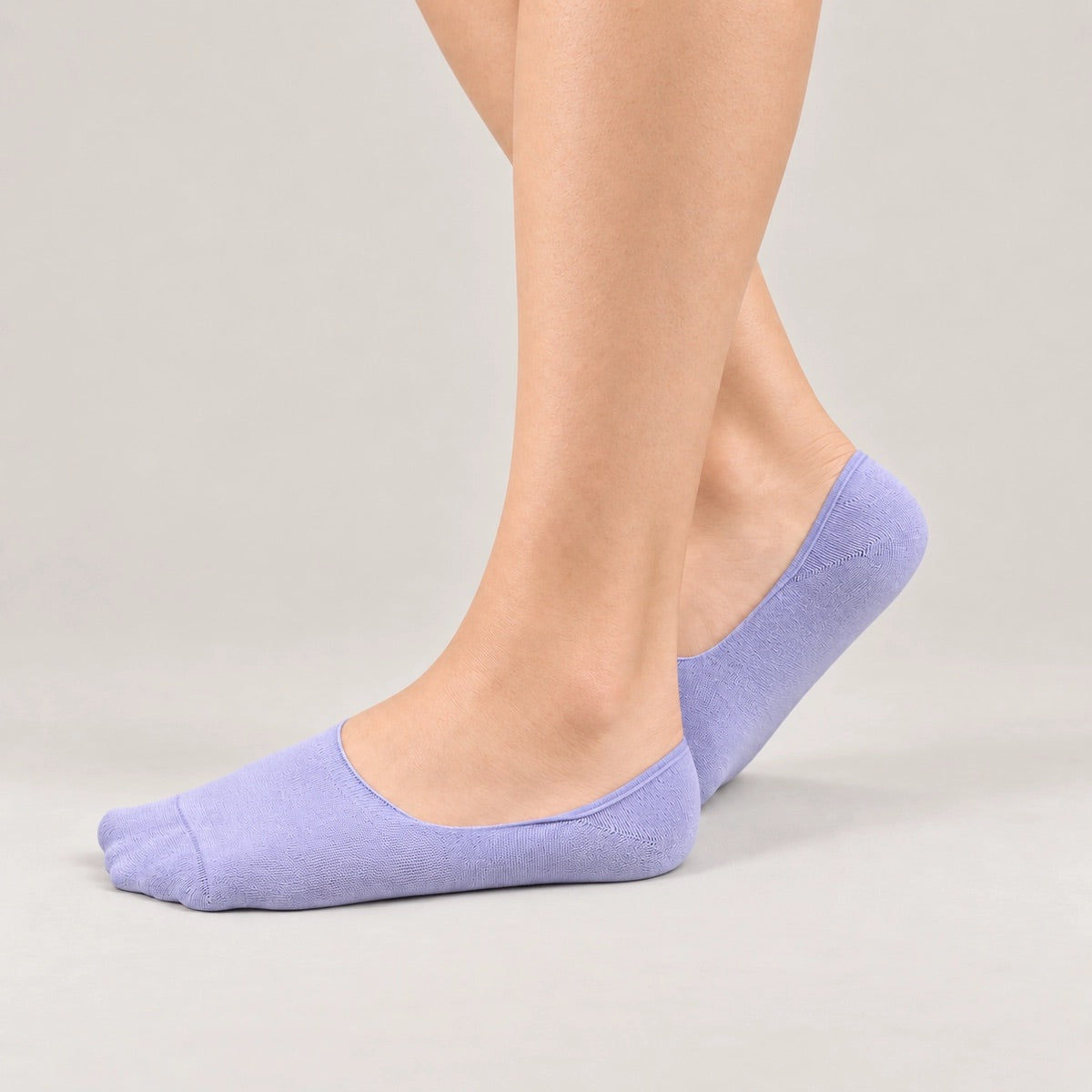 Person wearing lavender bamboo no-show socks