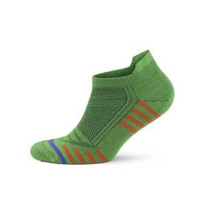 Green bamboo sneaker sock with orange stripes