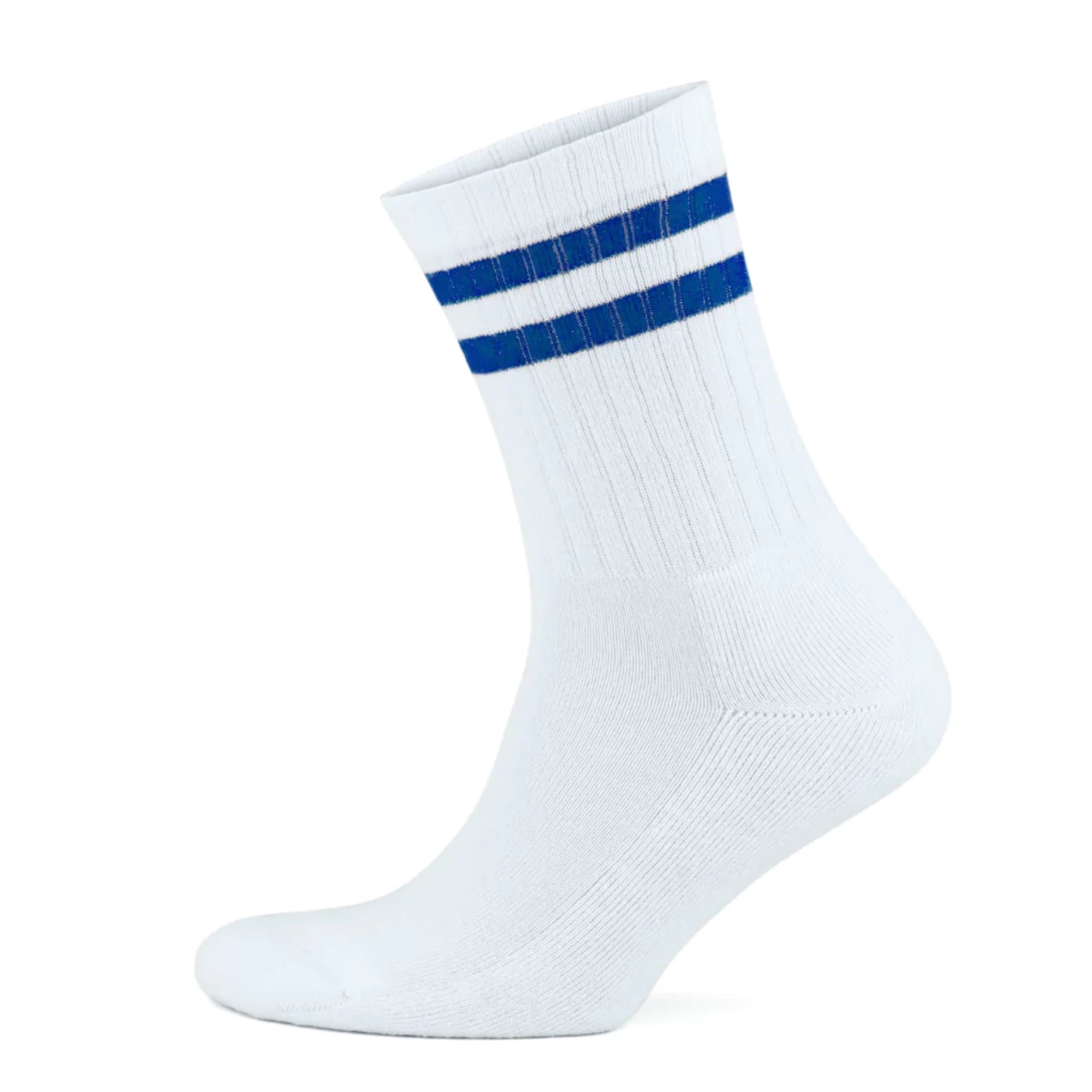 Traditional white tennis sock with blue stripes