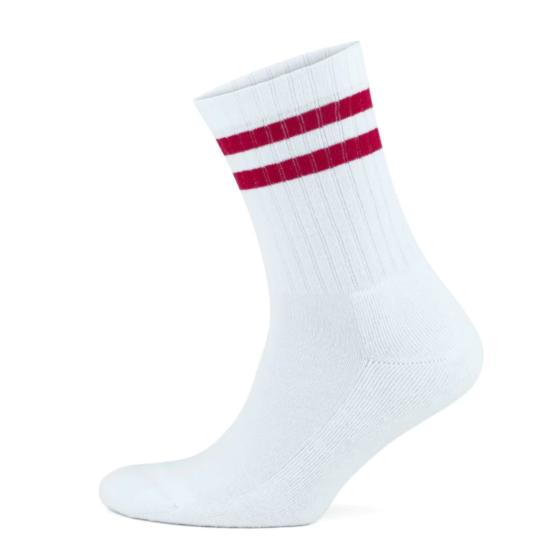 Traditional white tennis sock with red stripes