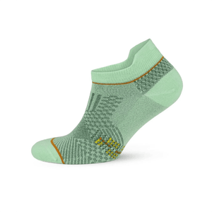 Mint green bamboo ankle sock with moisture-wicking mesh zones and a cushioned heel tab, displayed on a white background