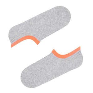 grey no-seam ankle socks with orange cuff against a light background
