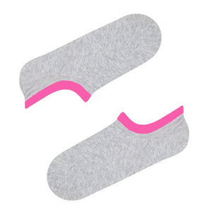 grey no-seam ankle socks with pink cuff against a light background