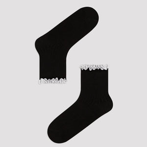 Black ribbed quarter length socks with gingham ruffle