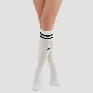 image of woman wearing knee high white sock with slogan you are so annoying