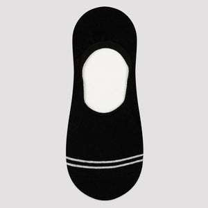 Black no-show sock with fine white stripe