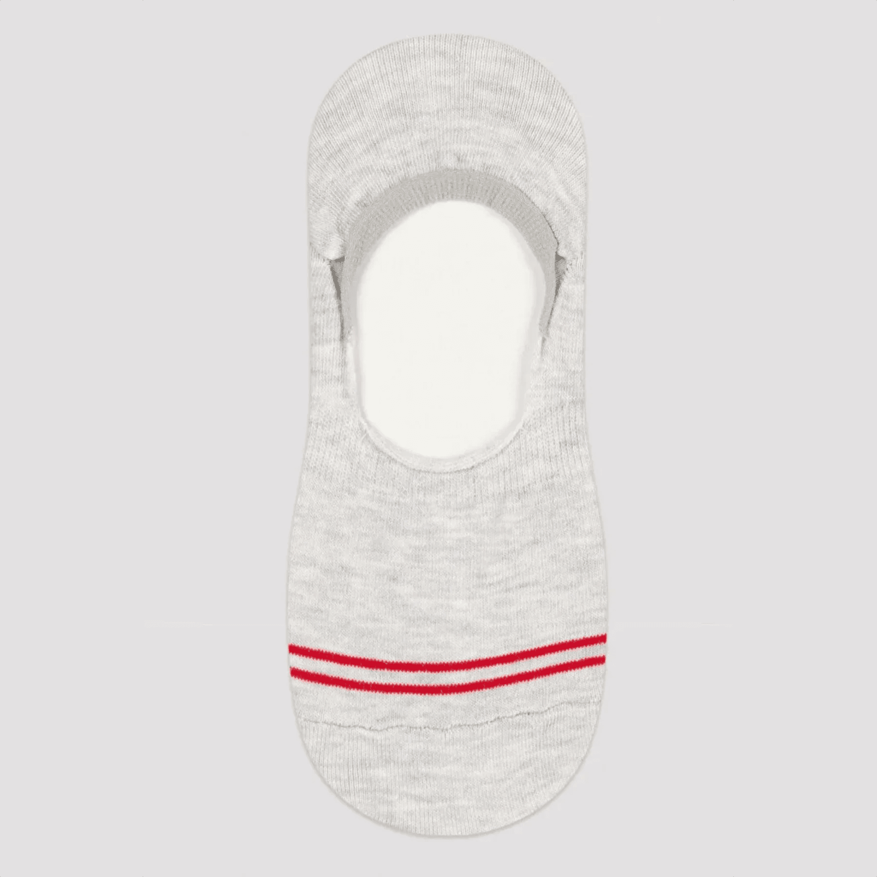 Light grey no-show sock with fine red stripe