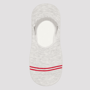 Light grey no-show sock with fine red stripe