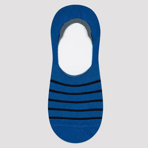 Blue no-show socks with black stripes
