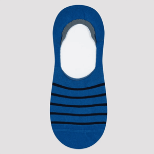 Blue no-show socks with black stripes