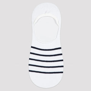 White no-show socks with navy stripes