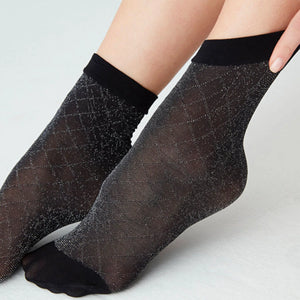Sheer black and silver low-cut socks