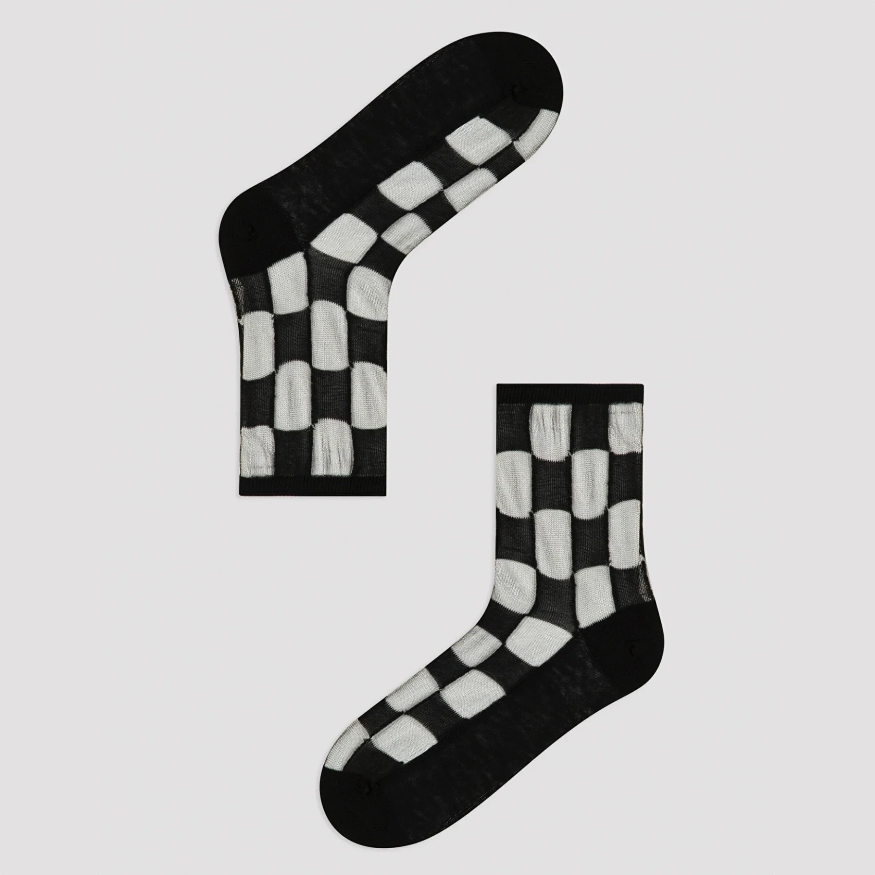 Checkered socks, black and sheer