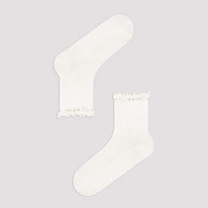 Quarter length white, lace frilled socks
