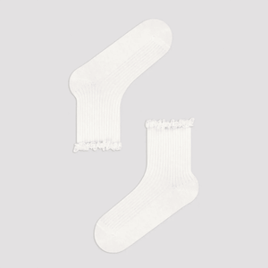 Quarter length white, lace frilled socks