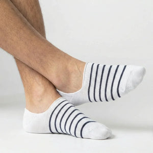 Uniq Socks Australia white no-show socks with dark stripes, premium comfort design