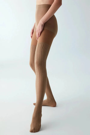 image of black pantyhose with white daisies
