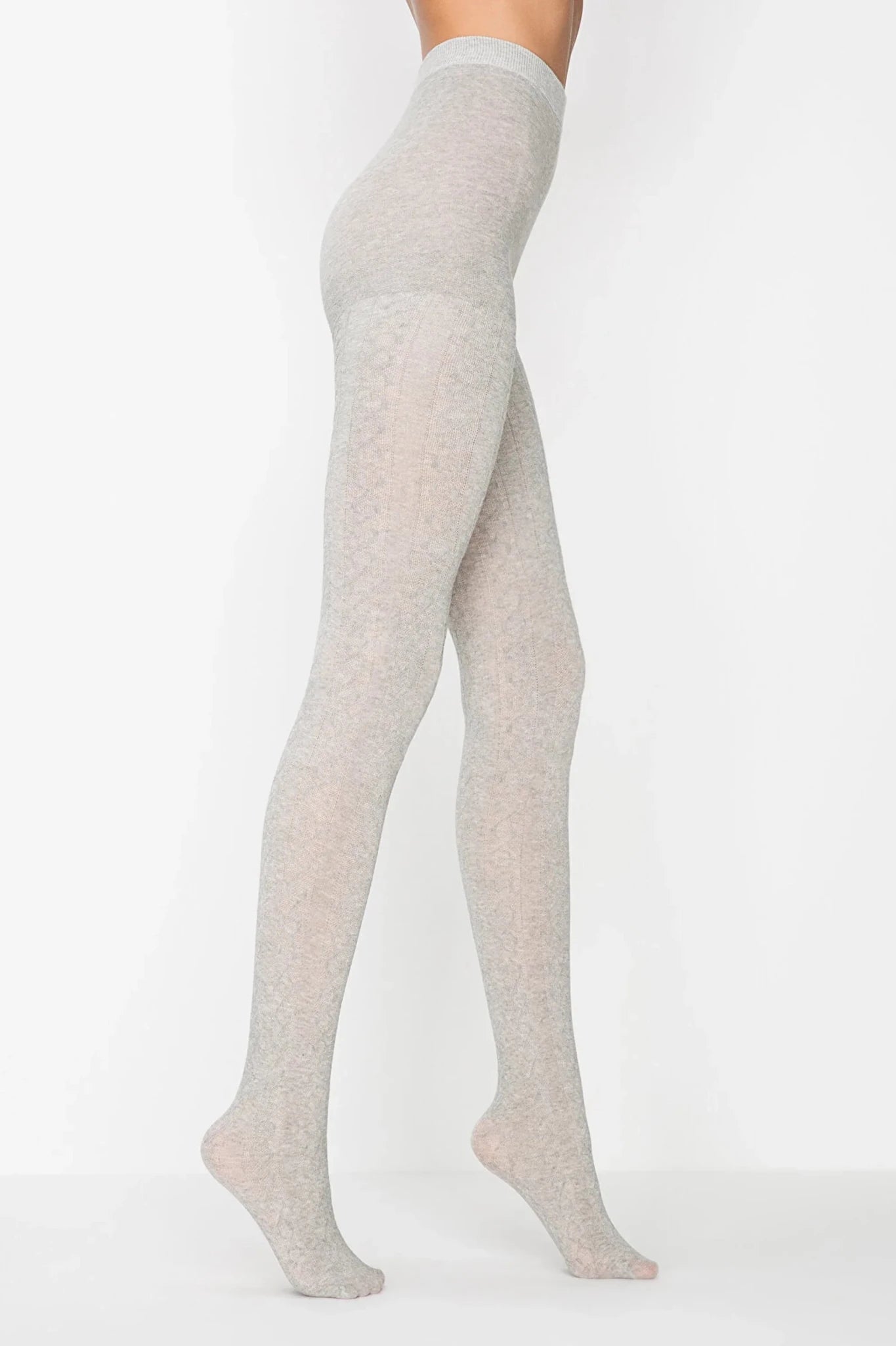 image of woman wearing grey thick tricot pantyhose