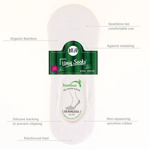 Image of seamless bamboo no-show sock showing sock features