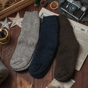 Tan, dark navy, and brown Norwegian wool socks