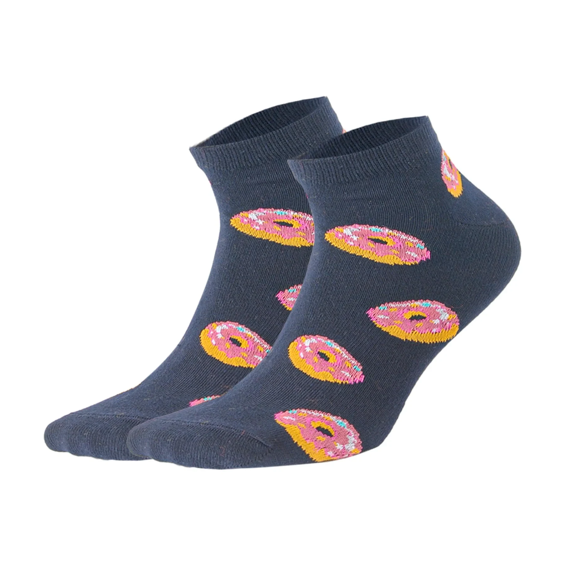 Navy ankle socks with pink doughnuts