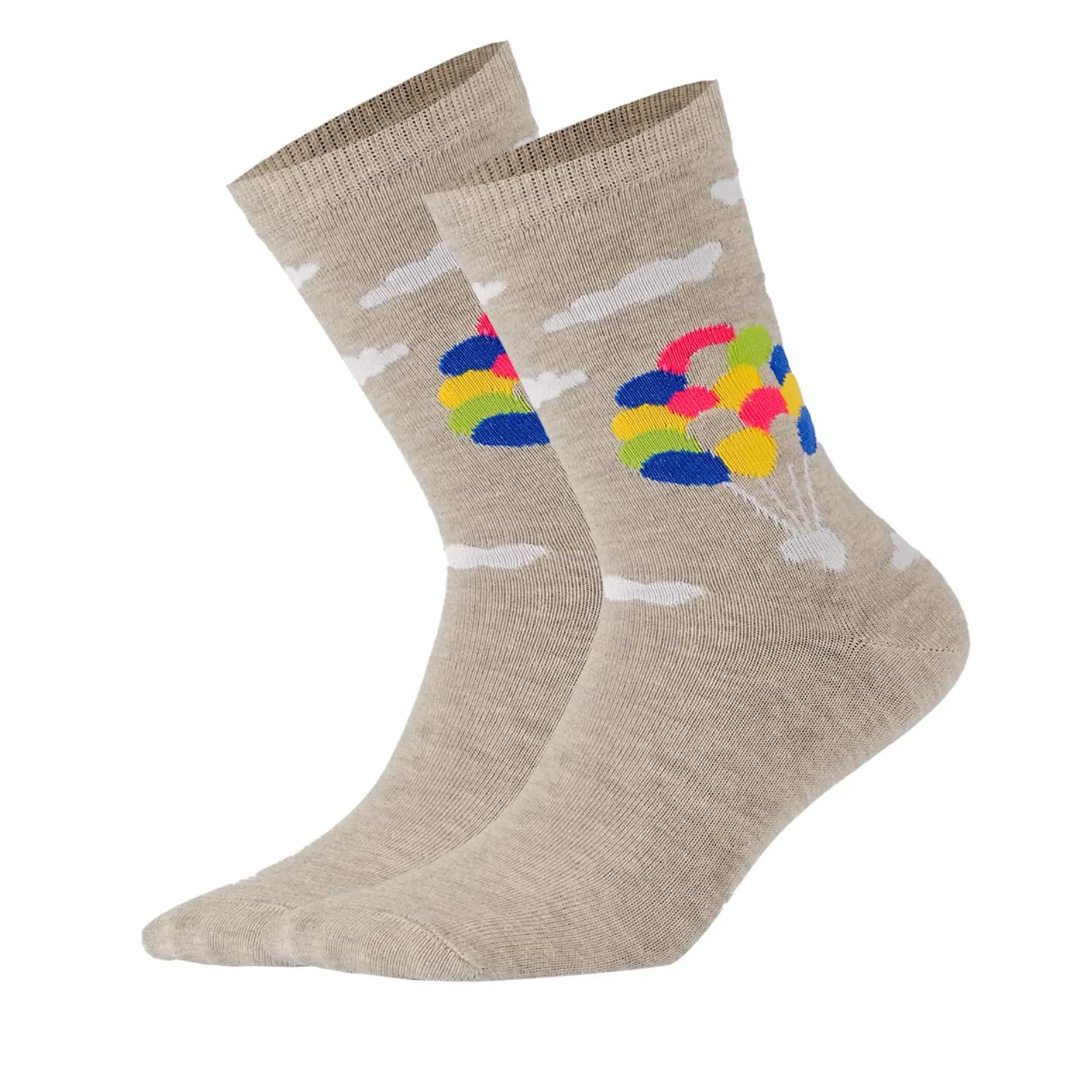 Grey coloured crew socks with colourful balloons
