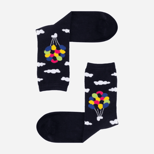 Dark navy crew socks with colourful balloons