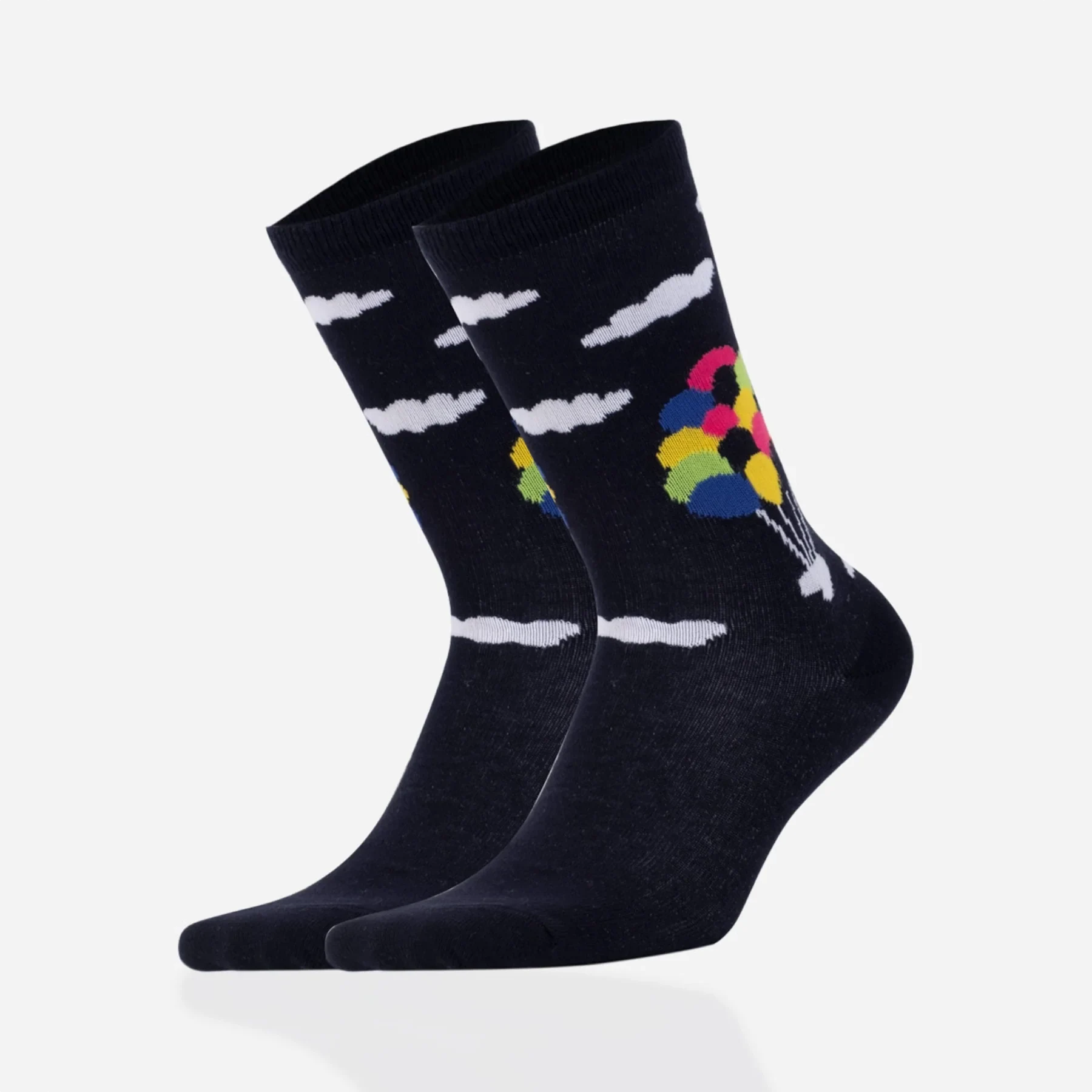 Dark navy crew socks with colourful balloons
