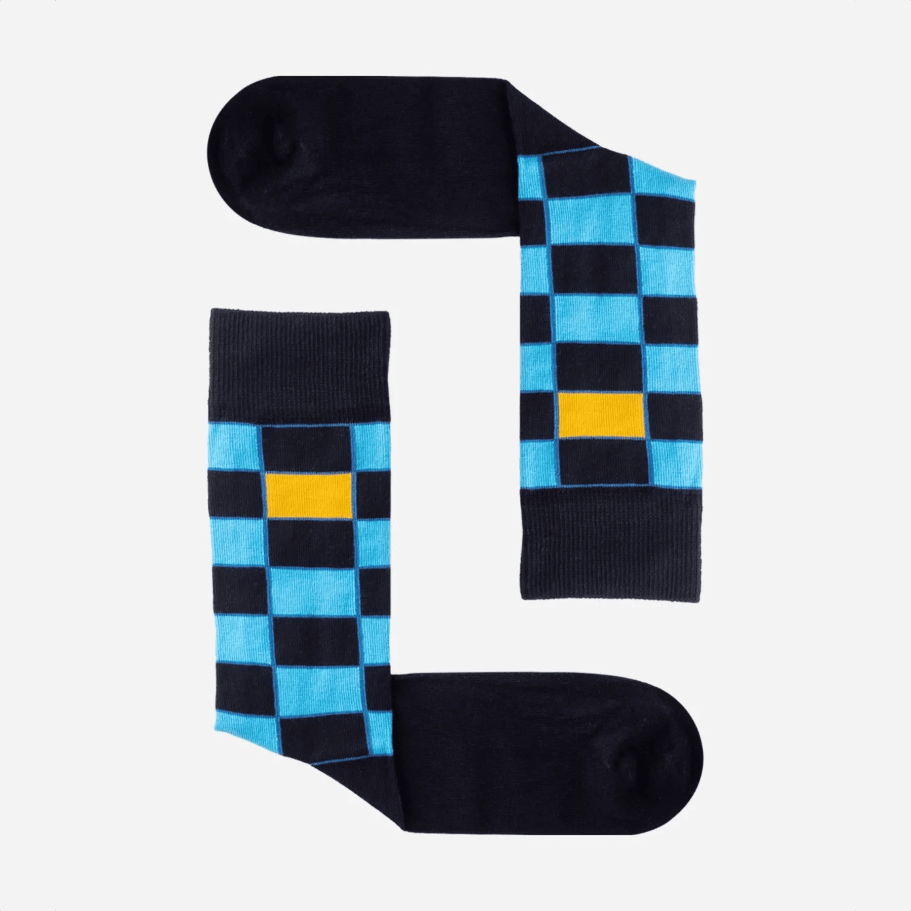 image of light and dark blue checked crew socks