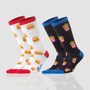 photo of 2 pairs of hamburger-themed crew socks