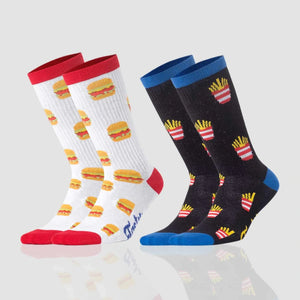 photo of 2 pairs of hamburger-themed crew socks