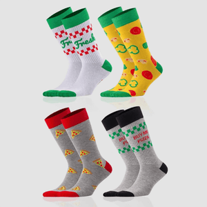 photo of 4 pair of assorted pizza-themed crew socks