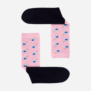 photo of dark blue and pink icecream-themed crew socks