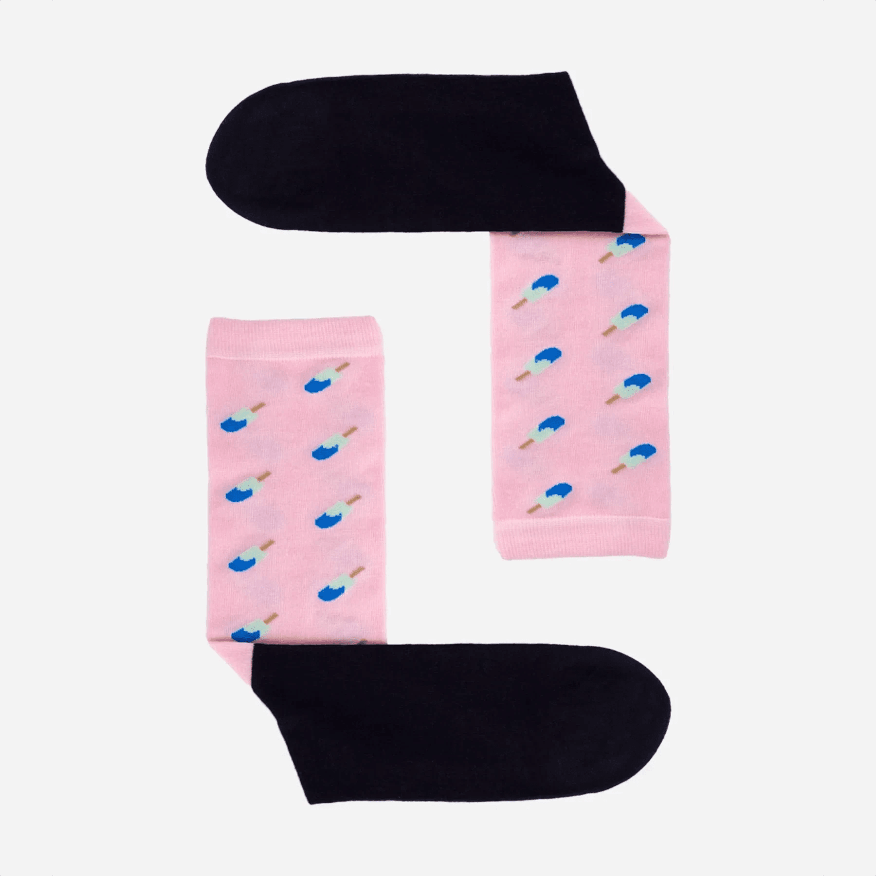 photo of dark blue and pink icecream-themed crew socks