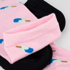 photo of dark blue and pink icecream-themed crew socks