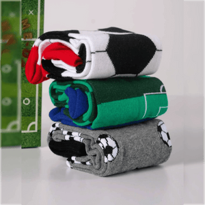 photo of 3 pair of assorted soccer-themed crew socks