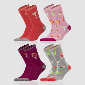 photo of 4 pairs of assorted 'socktail'-themed crew socks