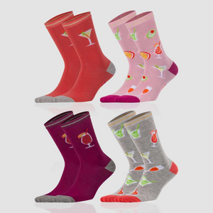 photo of 4 pairs of assorted 'socktail'-themed crew socks