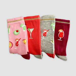 photo of 4 pairs of assorted 'socktail'-themed crew sock