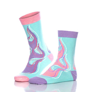 photo of turquoise fire-themed crew socks