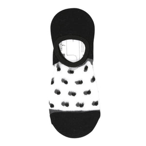 image of sheer black no-show socks with black dots