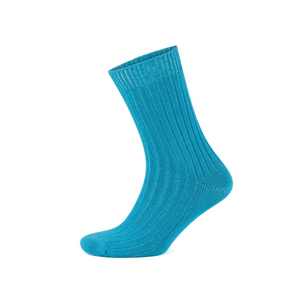 Aqua coloured, ribbed eco-cotton crew sock